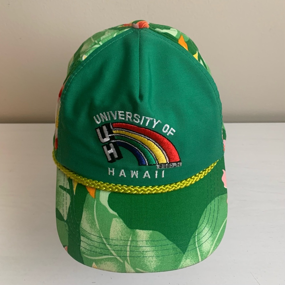 Vintage University of Hawaii Rainbow Warriors Green Floral Cap Sportcap